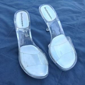 Clear vintage style slip on kitten heels